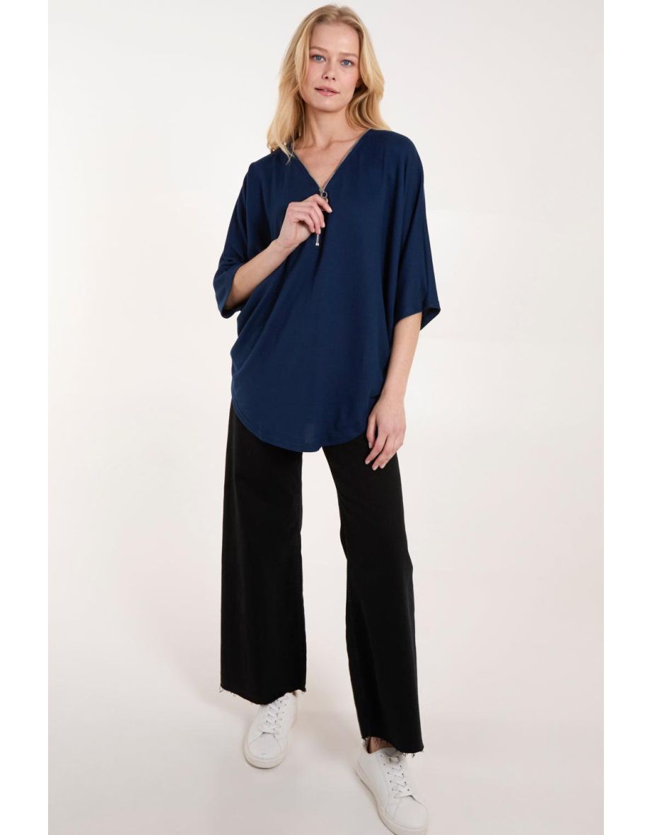 Plain Zip Front Blouse
