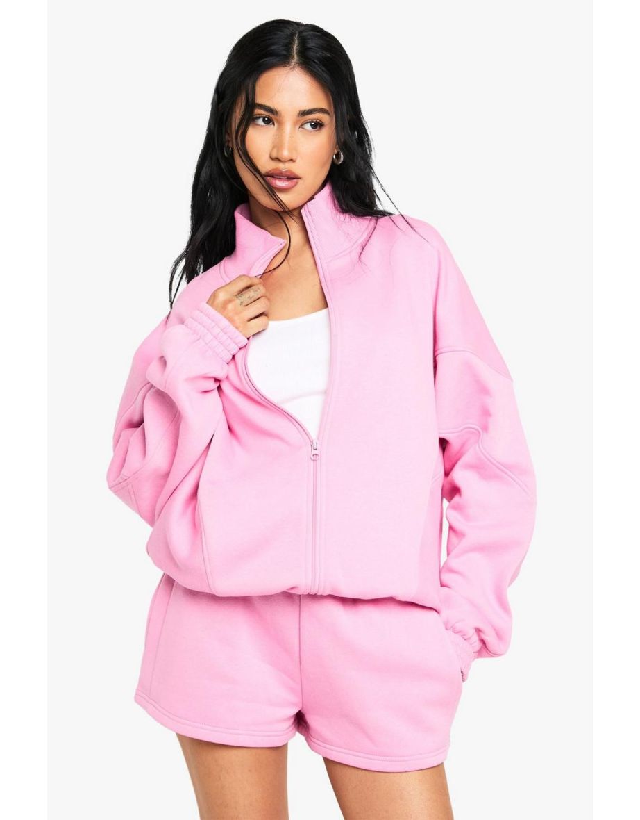 Zip Through High Neck Sweatshirt - pink