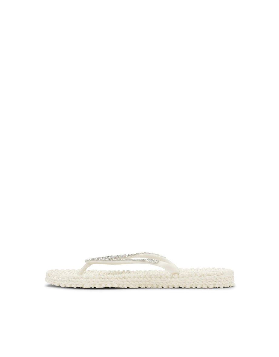 Cheerful Rhinestone Flip Flop Cream