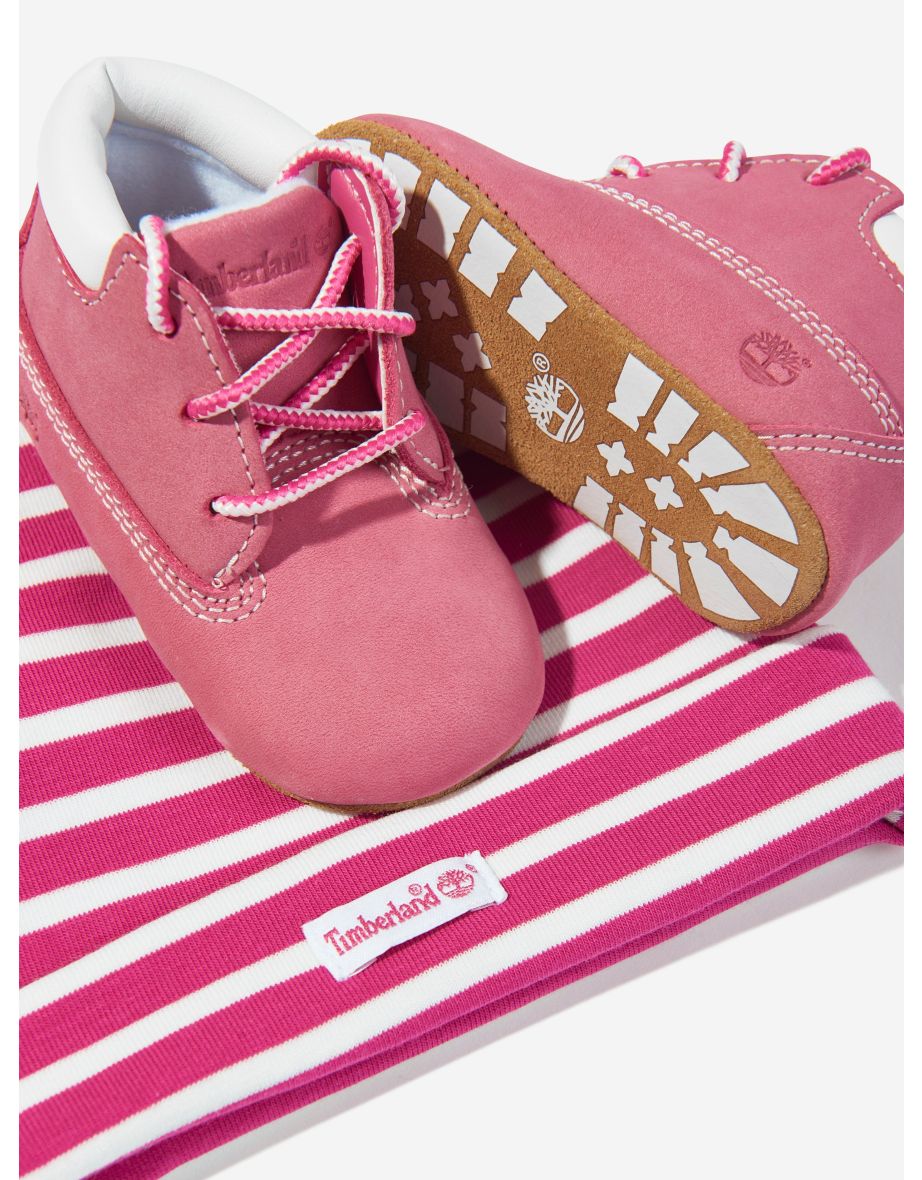 Timberland Baby Girls Crib Bootie and Hat Set in Pink - 4