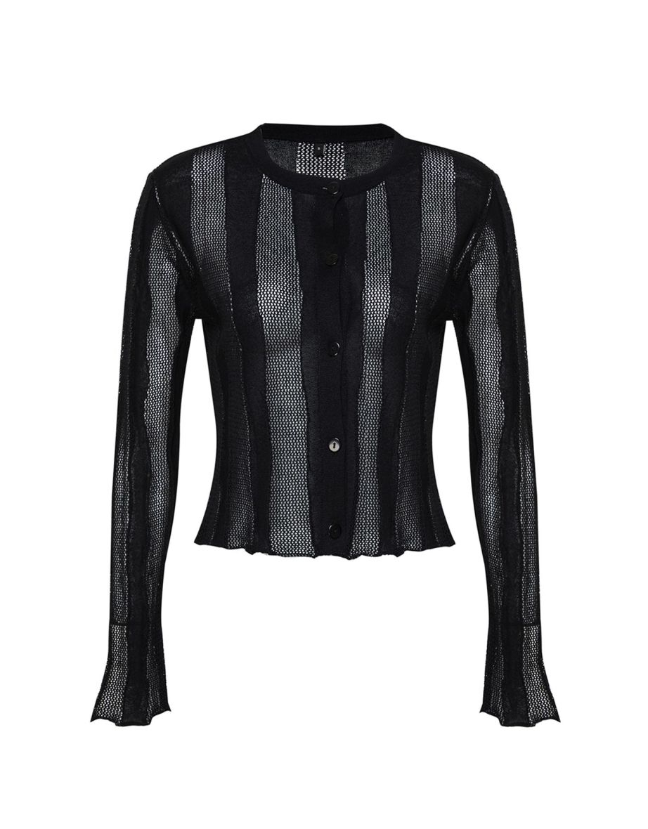 Black Premium Quality Transparent Look Knitwear Cardigan - 7