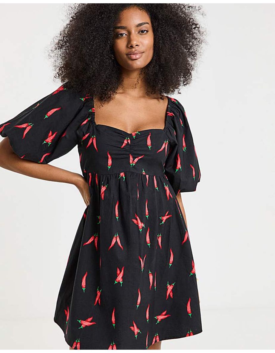 Chilli Print Poplin Skater Dress