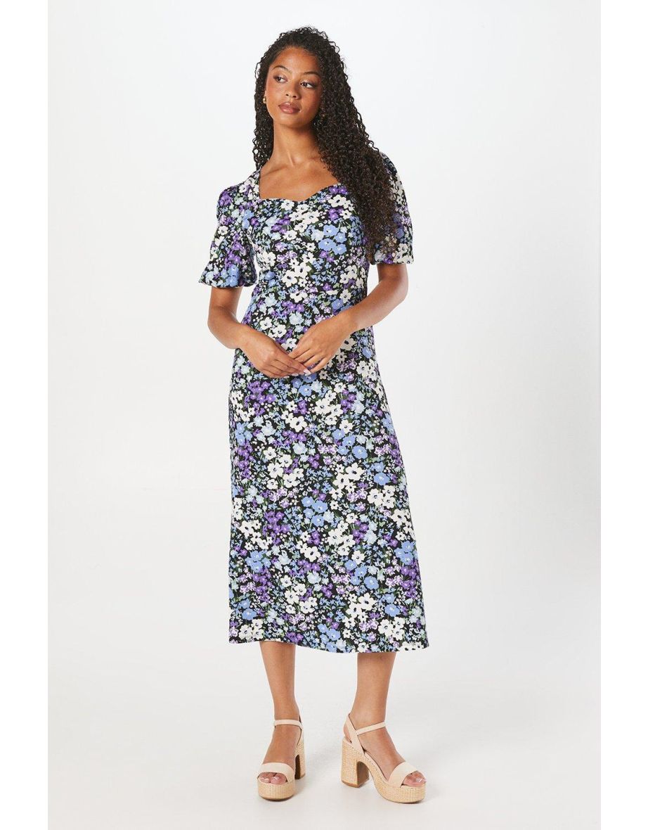 Tall Ditsy Floral Sweetheart Neck Midi Dress