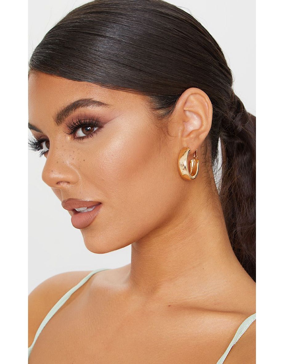 Gold Small Chunky Tubular Hoop Earrings