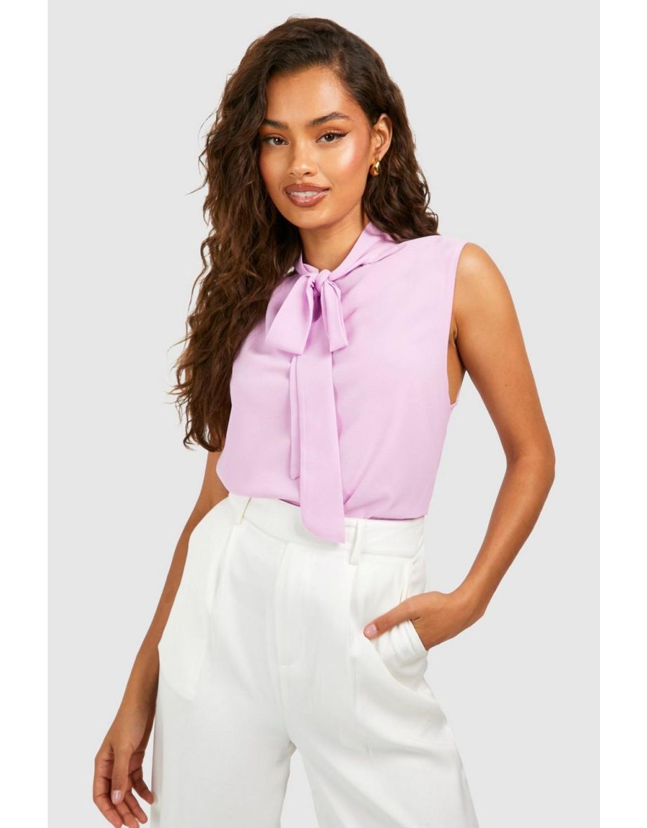 Chiffon Bow Sleeveless Blouse - pink