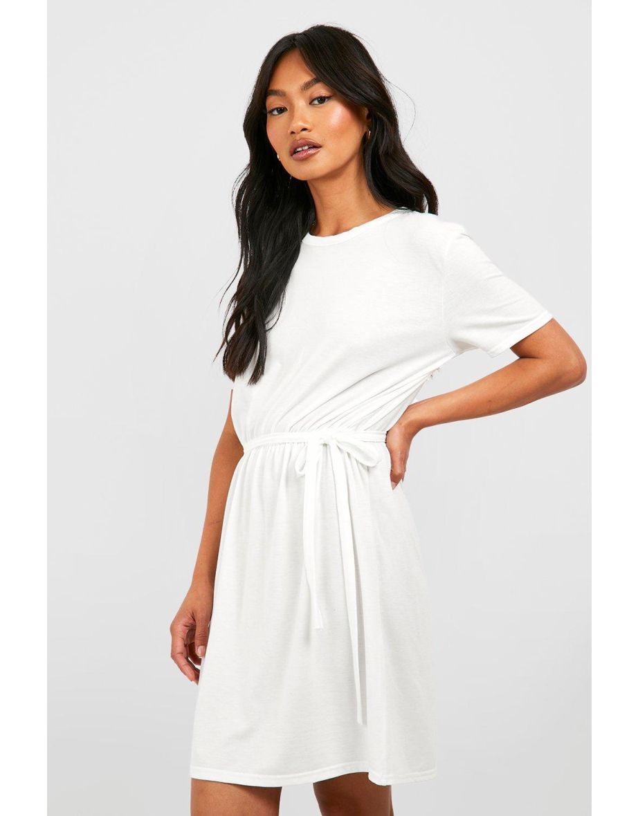 Belted T-shirt Dress - white