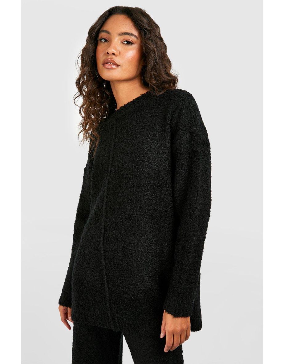 Boucle Knit Oversized Sweater With Scarf | Karen Millen