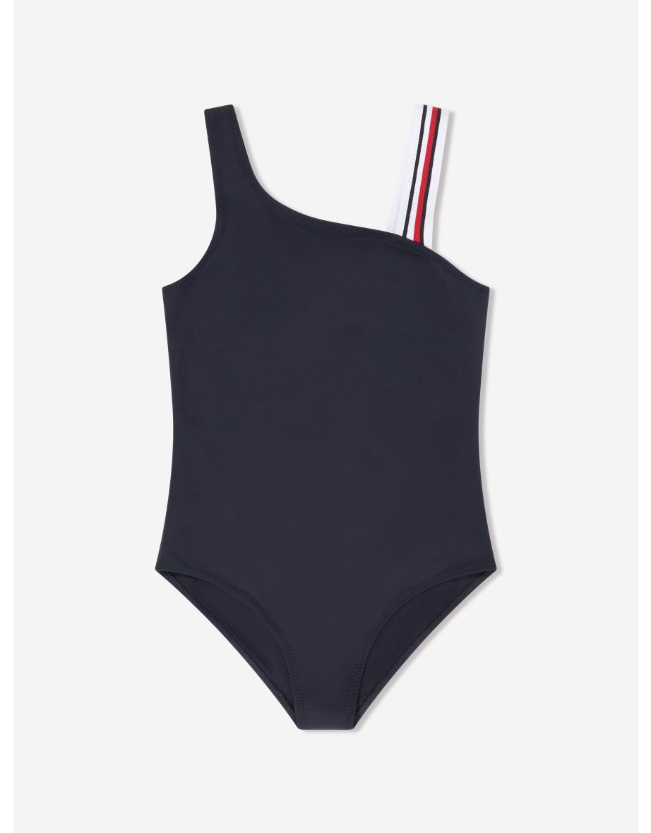 Tommy Hilfiger Girls One Shoulder Swimsuit in Navy
