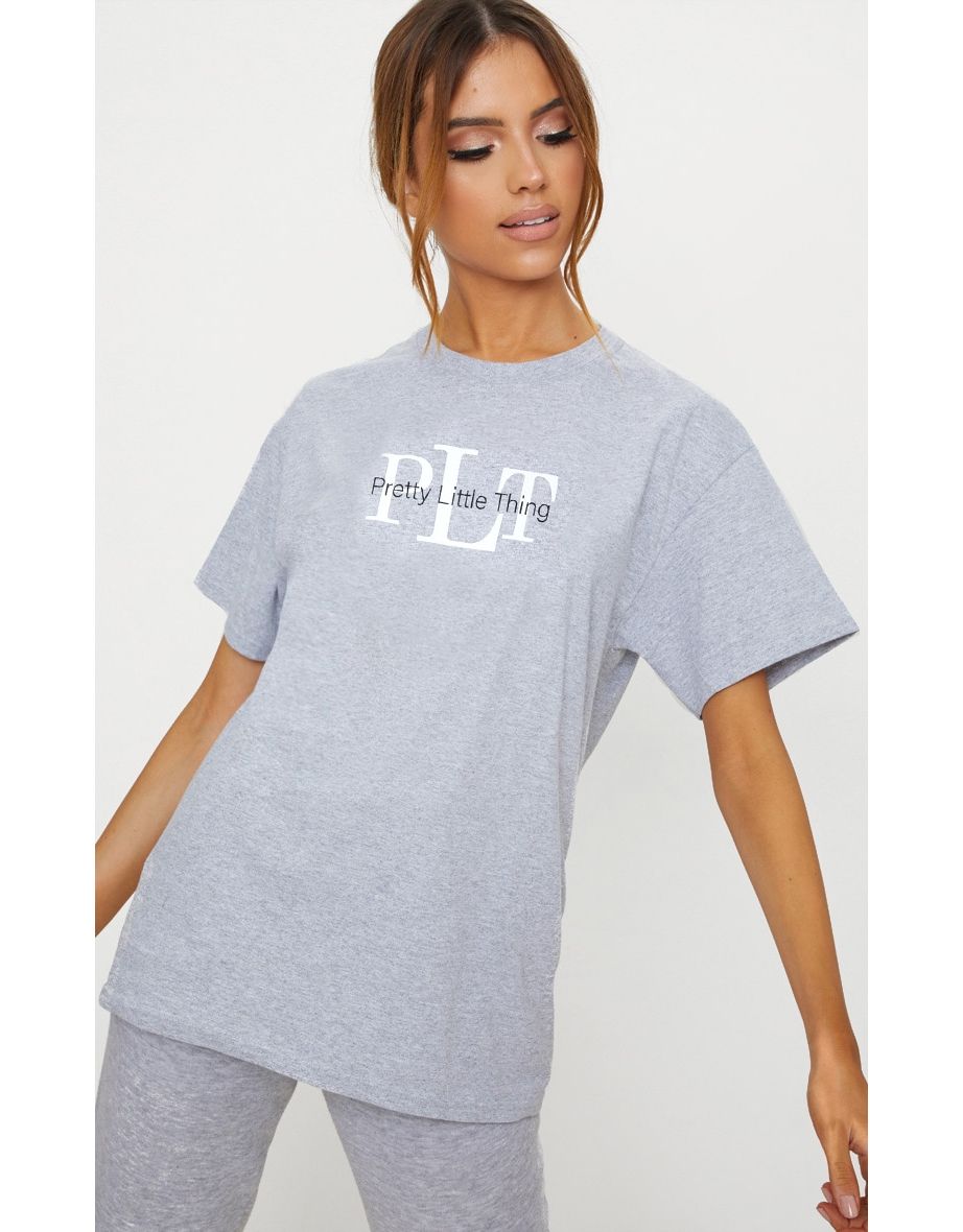 Grey PrettyLittleThing Oversized Slogan T Shirt
