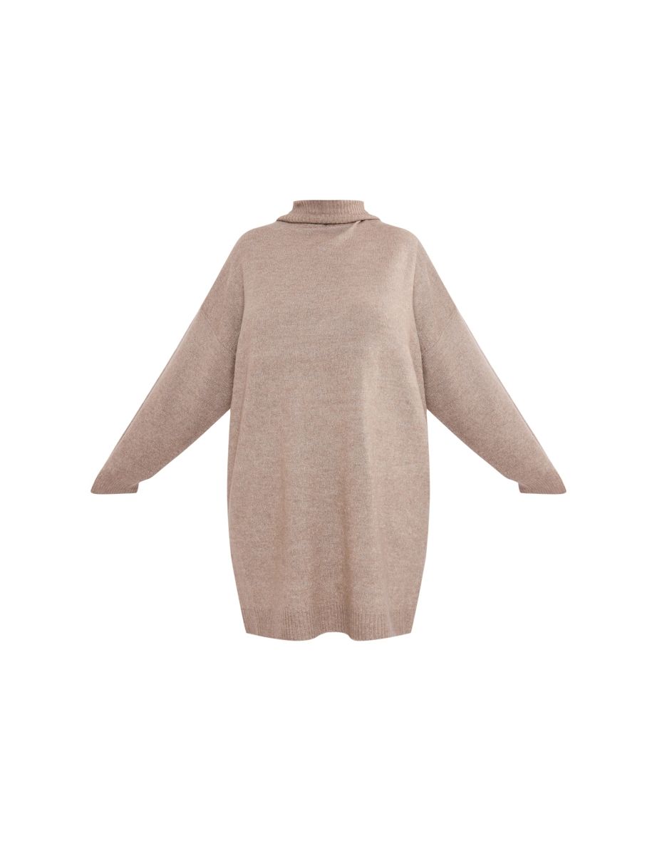 Plus Stone Knitted Slouchy Jumper Dress - 4