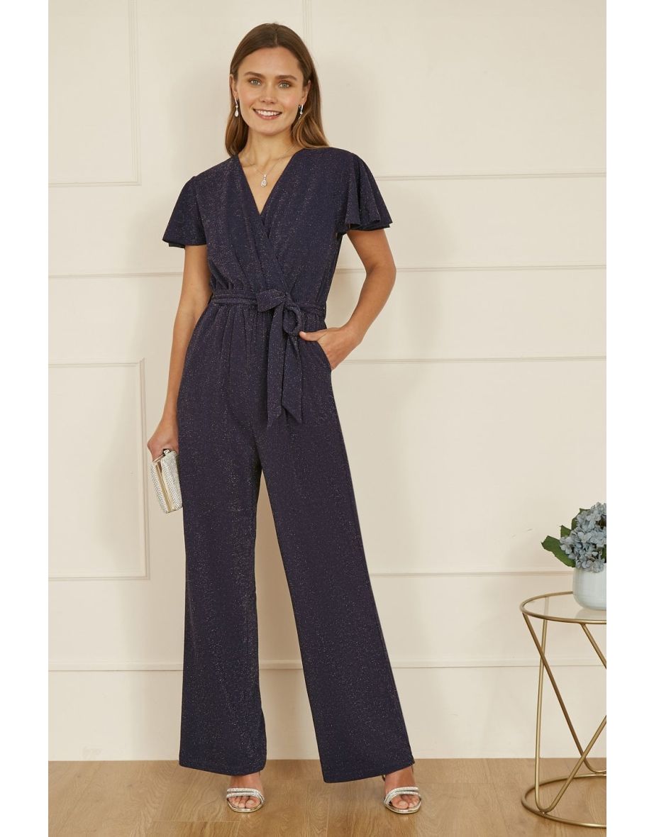 Shop Yumi Navy Sparkle Stretch Wrap Over Jumpsuit Online in Qatar VogaCloset