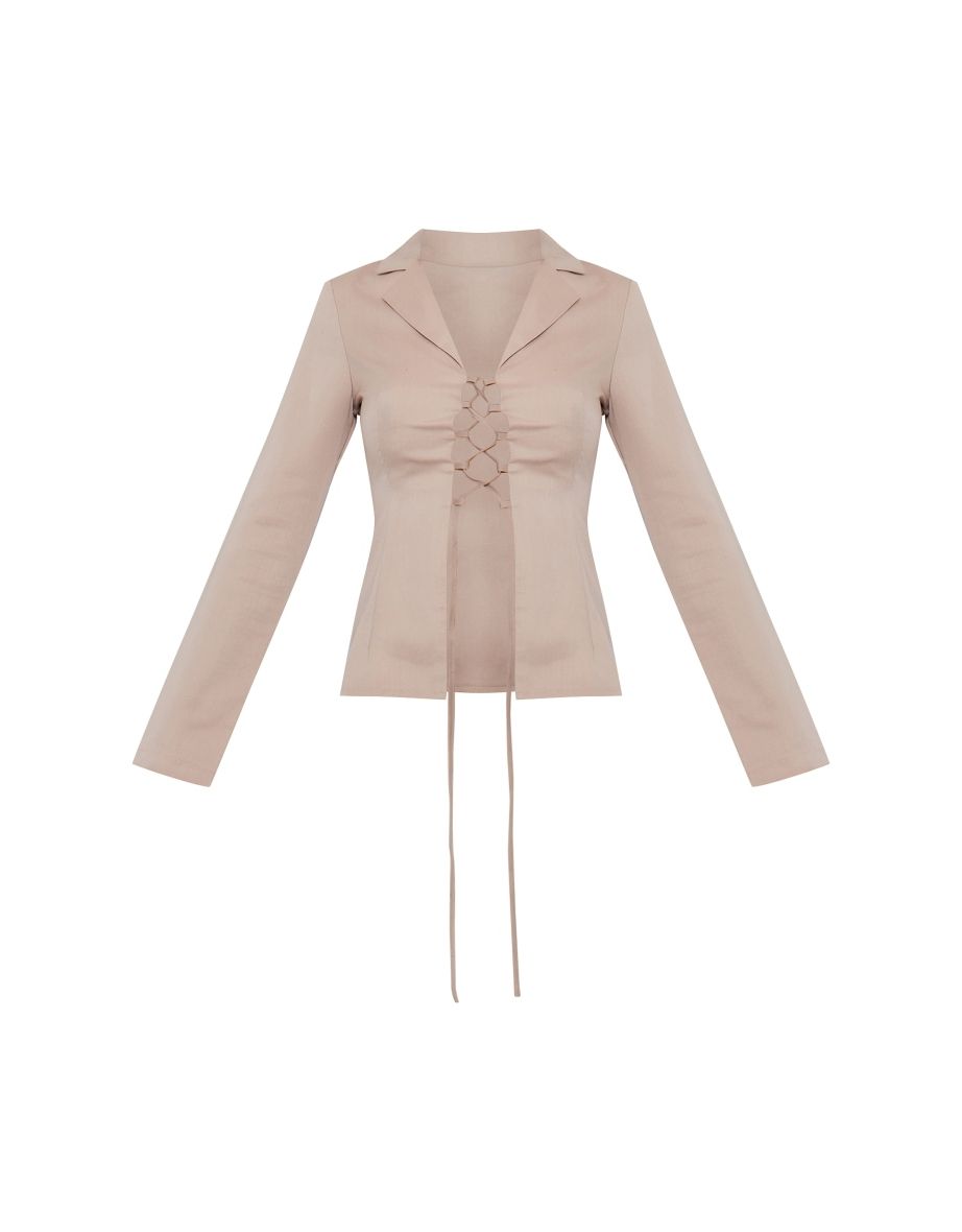 Stone Woven Lace Up Front Shirt - 4