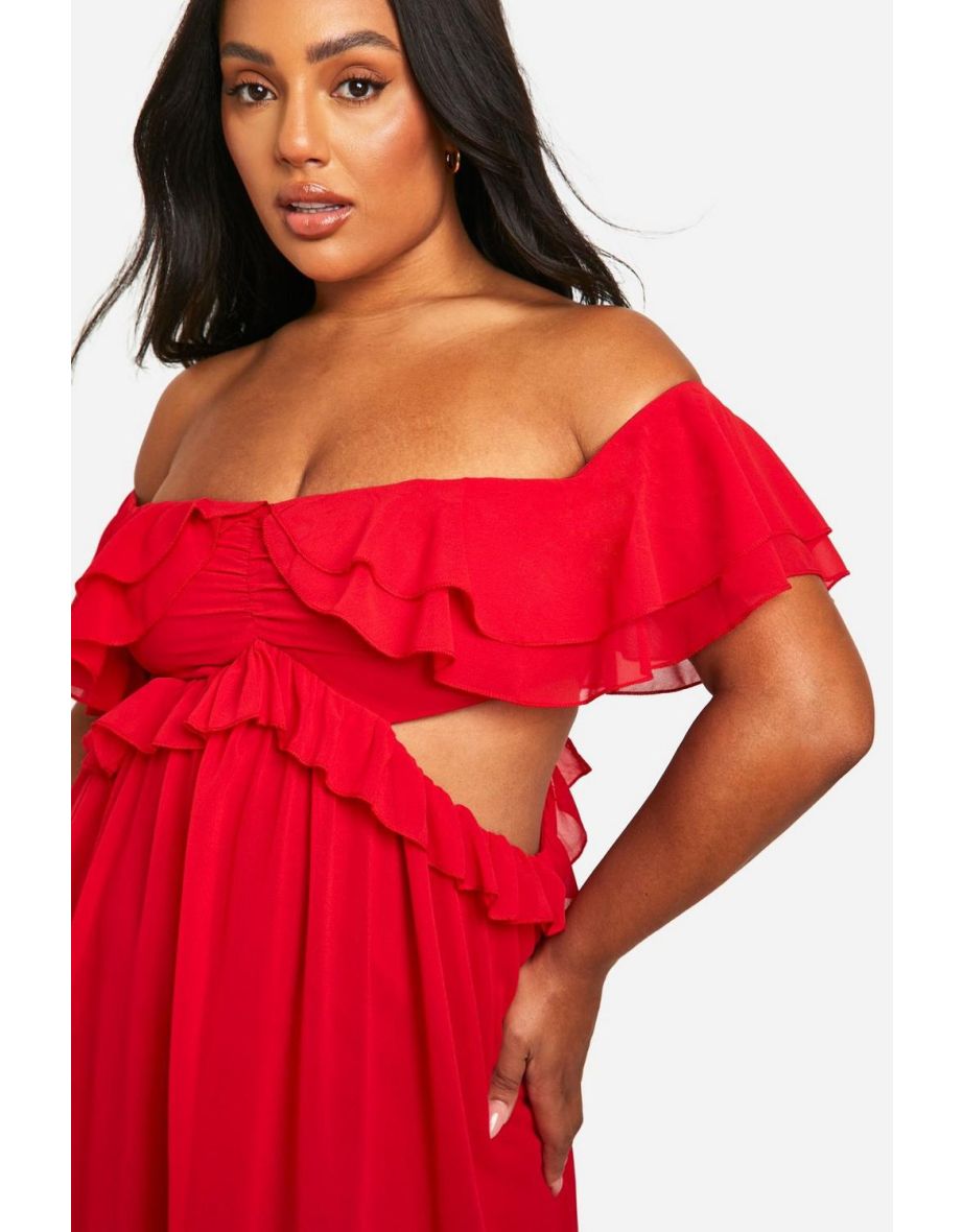Plus Ruffle Cold Shoulder Maxi Dress - 3
