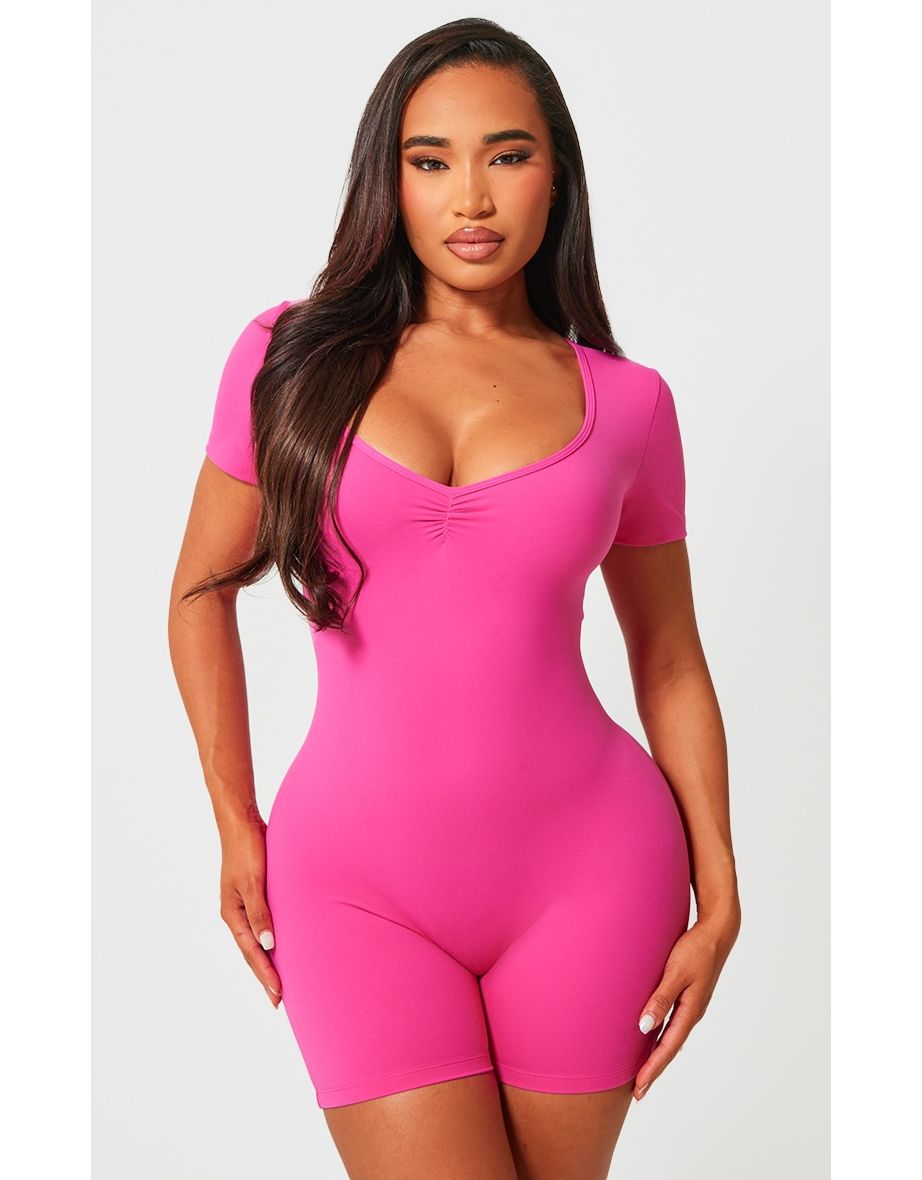 Shape Neon Pink Sculpted Ruched Front Unitard