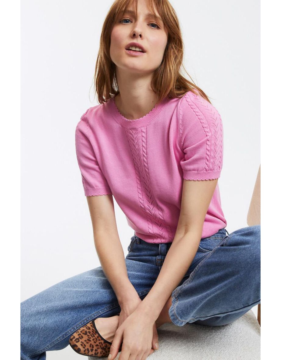 Cotton Short Sleeve Jumper/Sweater with Crew Neck
