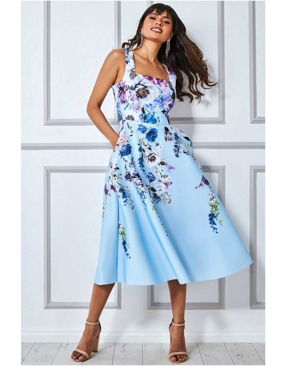 Light blue floral midi dress deals