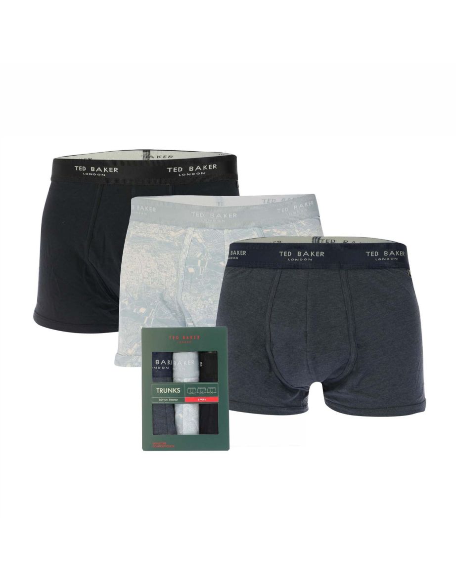 Men's Ted Baker 3 Pack of Cotton Trunks in Blue