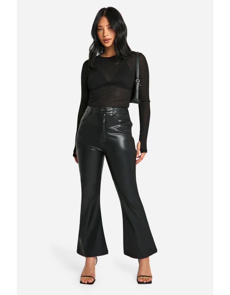 Petite Flare Leg Faux Leather Trouser - black