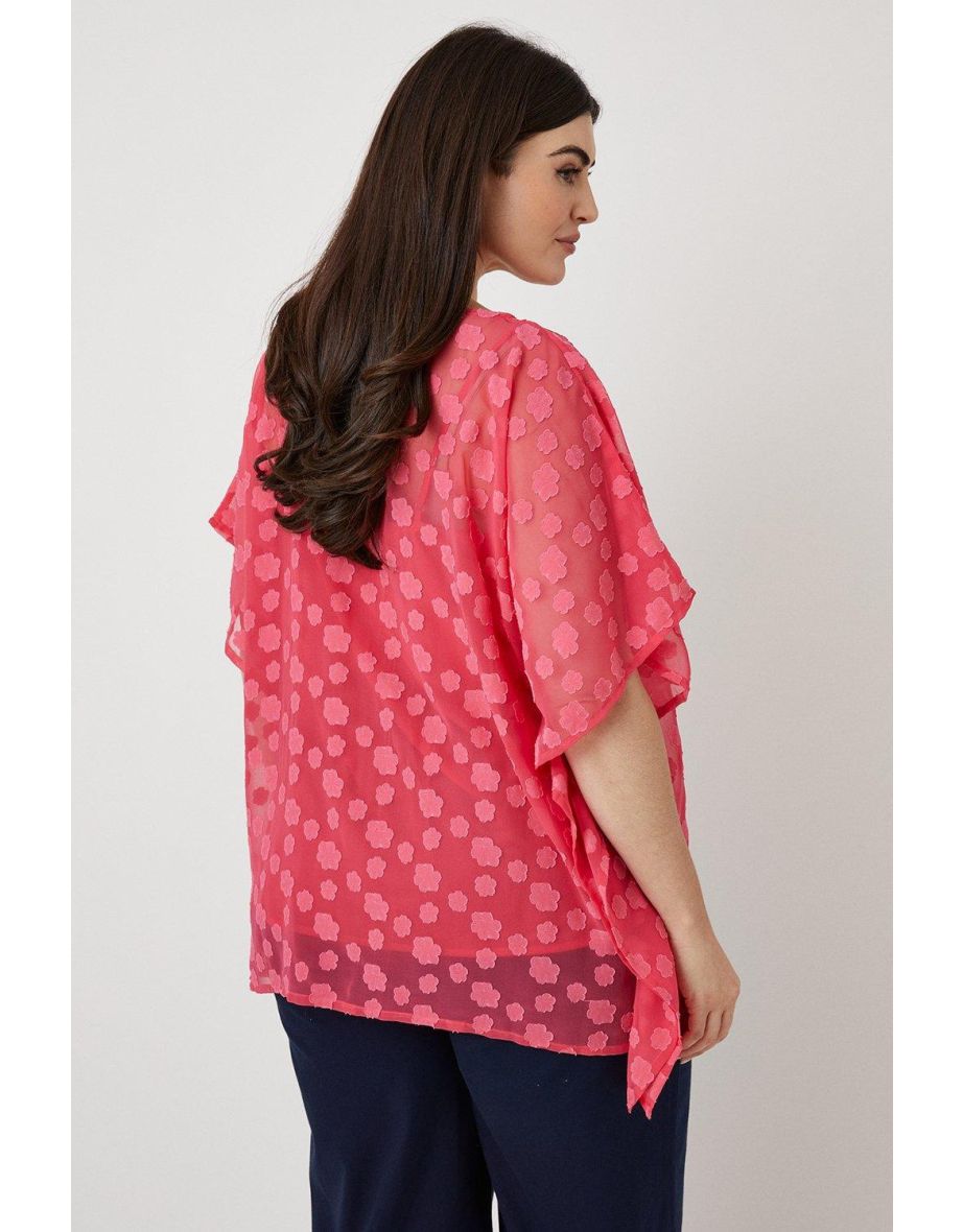 Curve Coral Floral Textured Oversized Woven Top - 2