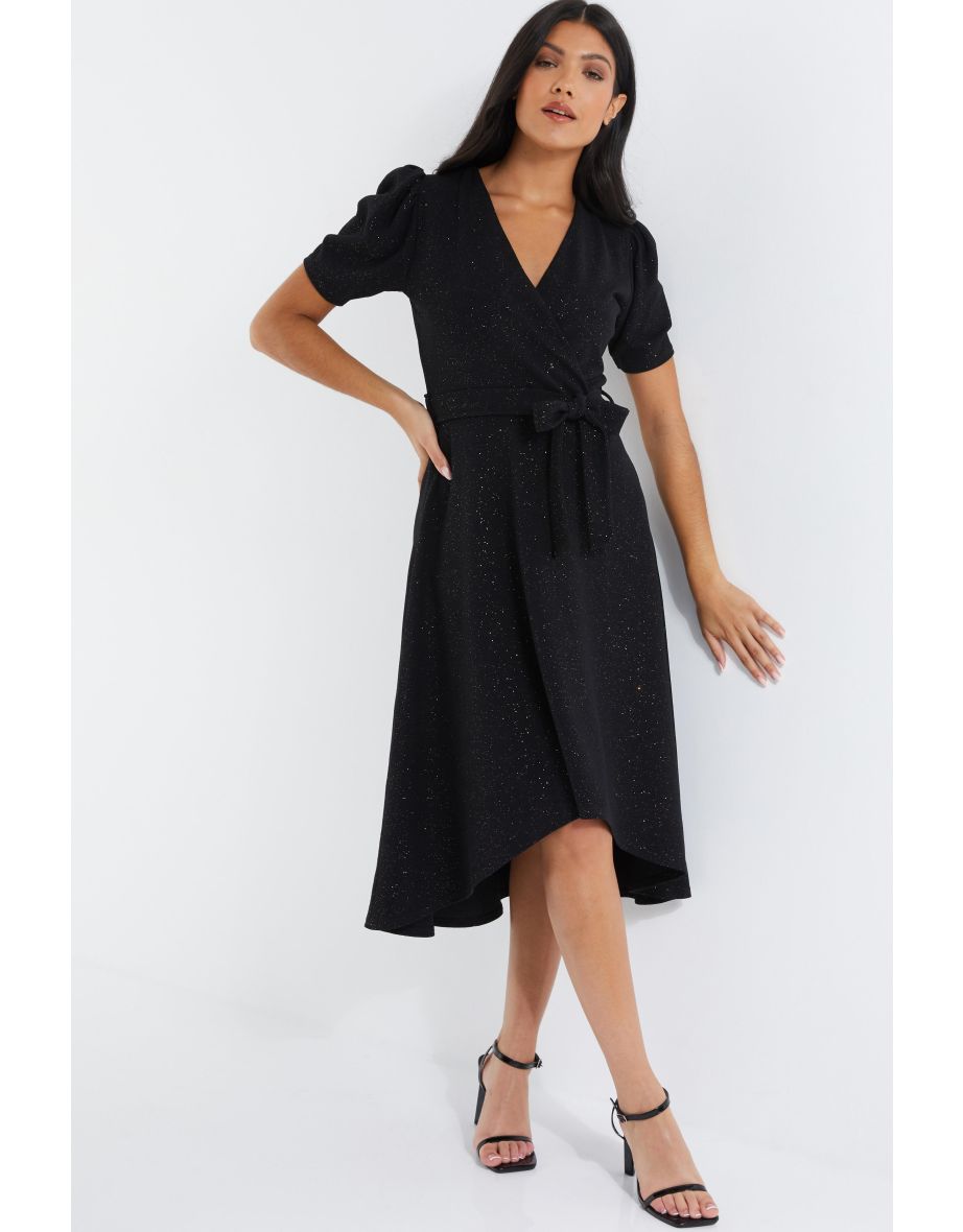 Quiz black glitter wrap dress best sale