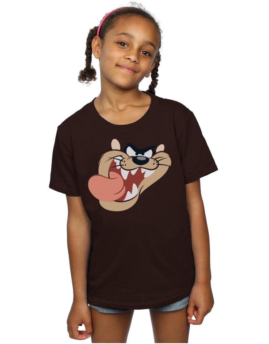 Looney Tunes Girls Tasmanian Devil Face Cotton T-Shirt - Chocolate