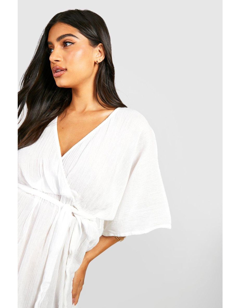 Maternity Wrap Beach Mini Dress - white - 3