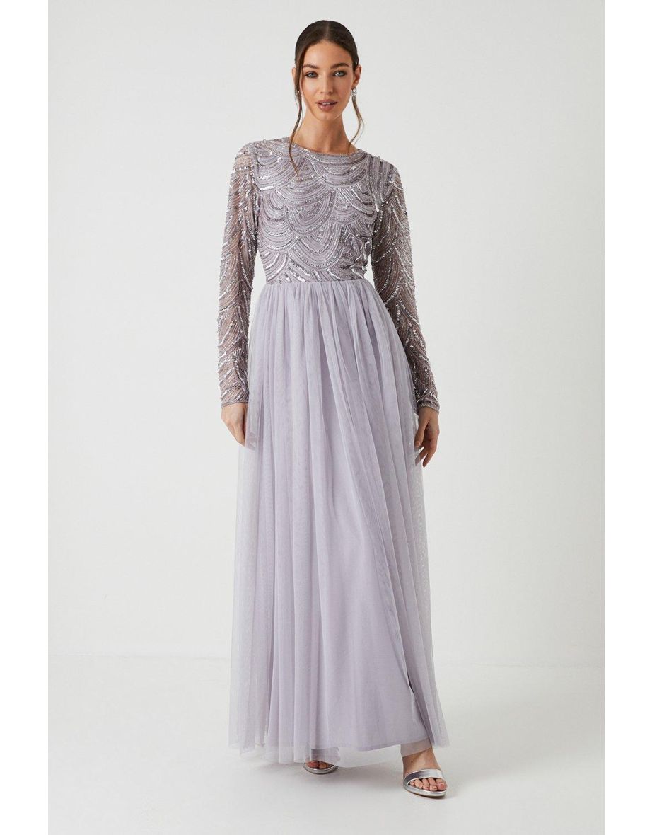 Art Deco Beaded Mesh Bridesmaids Dress