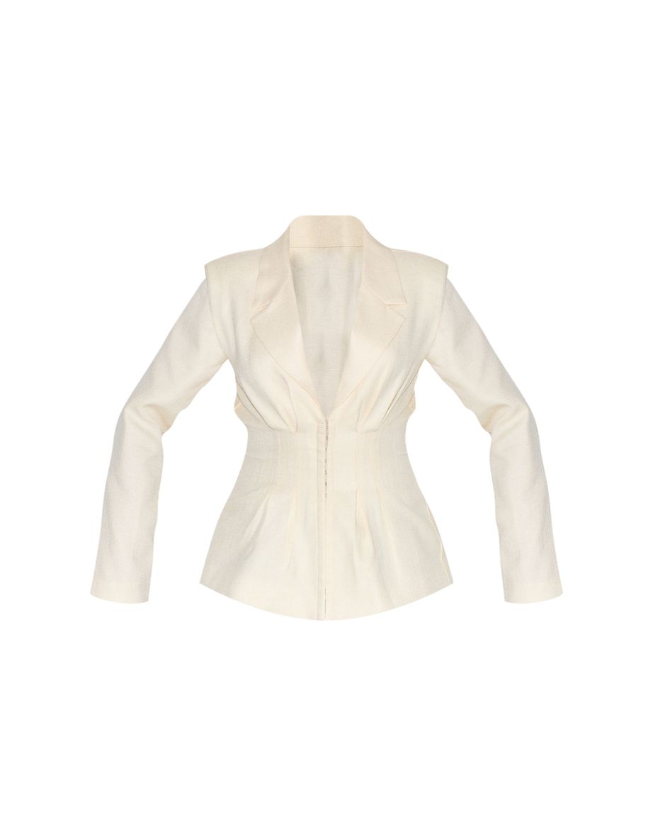 Petite Cream Cinched Waist Blazer - 4