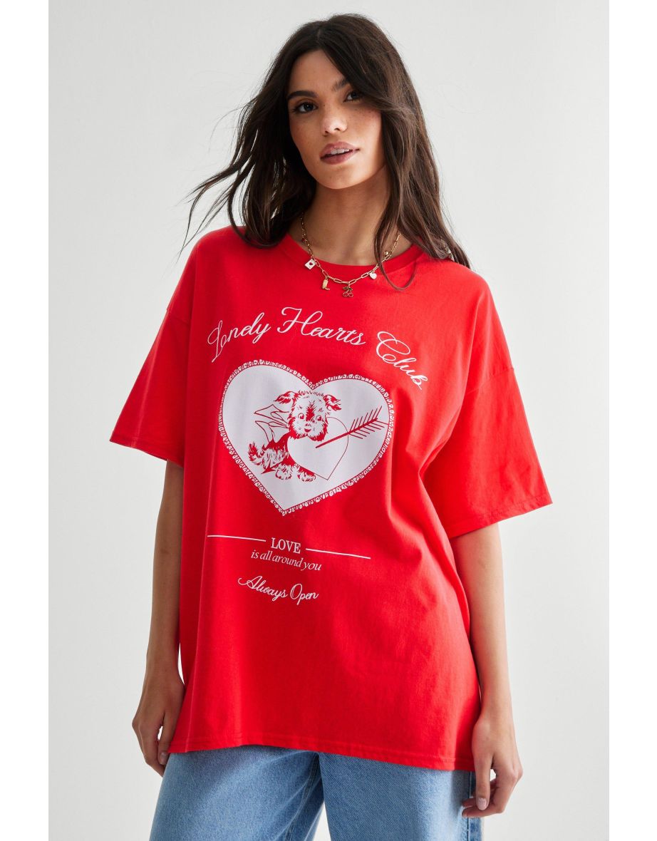 Lonely Hearts Club Graphic Print Oversized T-Shirt