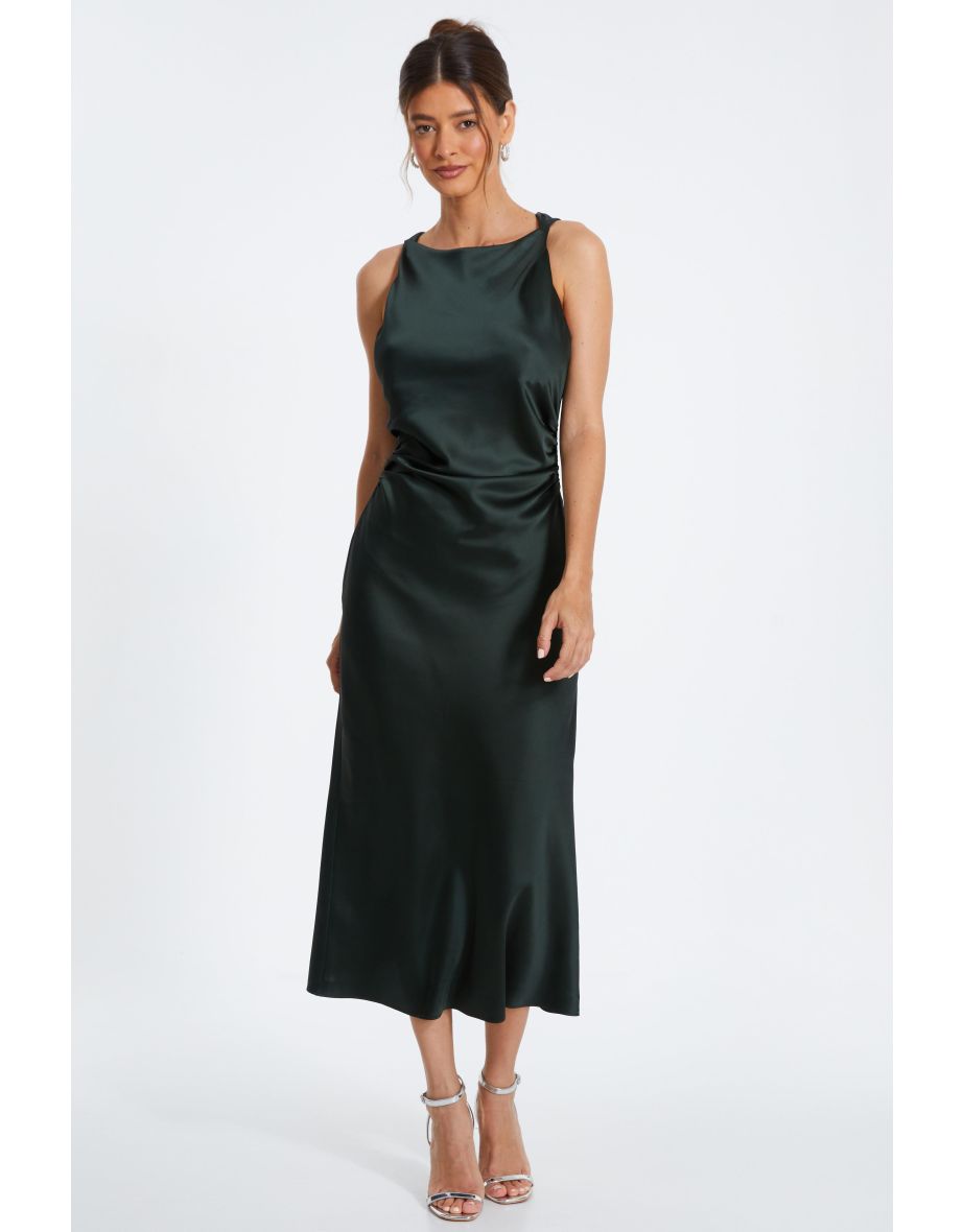 Dark Green Satin Twist Midaxi Dress