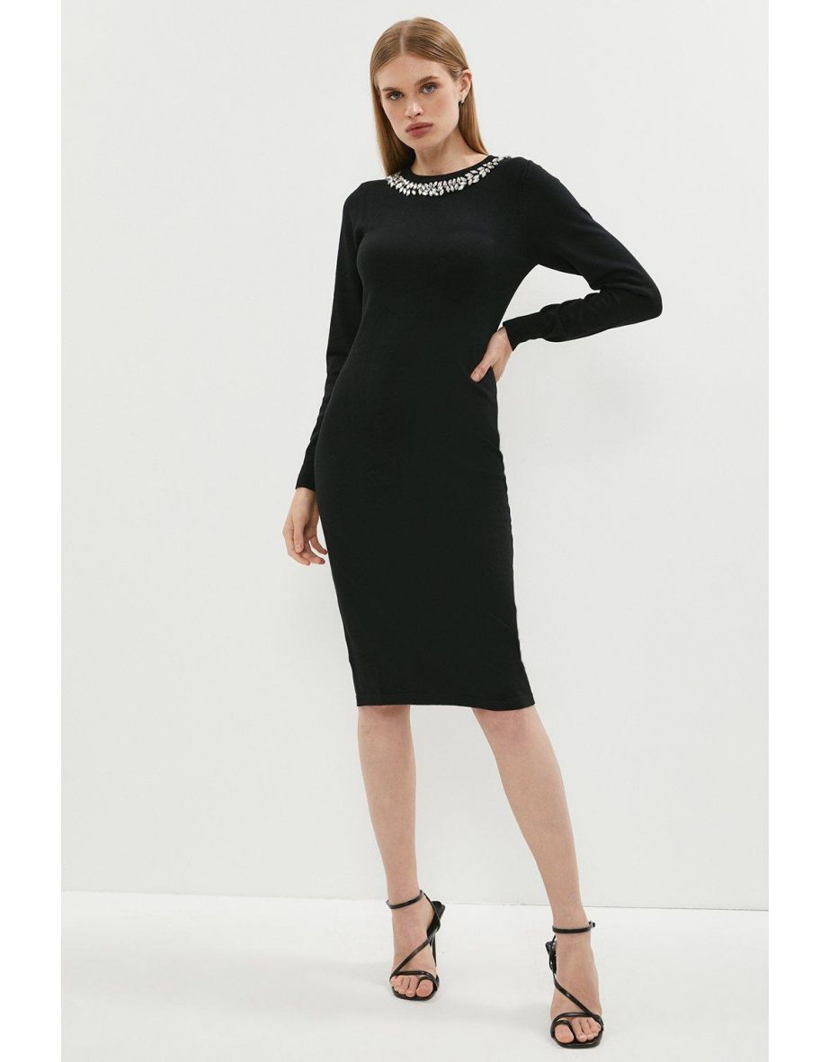 Embellished Neck Trim Dress