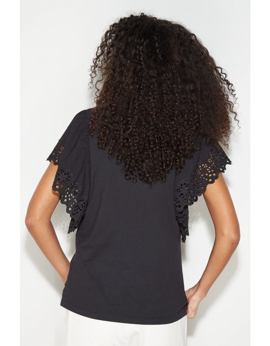 Broderie Frill Sleeve T-shirt - 2