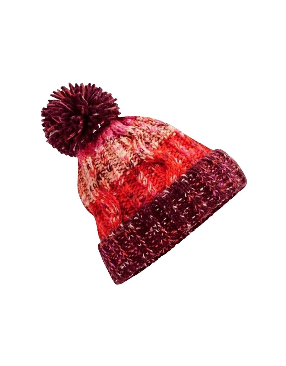 Beechfield Unisex Adults Corkscrew Knitted Pom Pom Beanie Hat - Cherry Sherbet