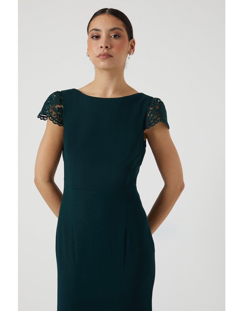Lace Detail Sculpting Crepe Fishtail Bridesmaids Dress - 3