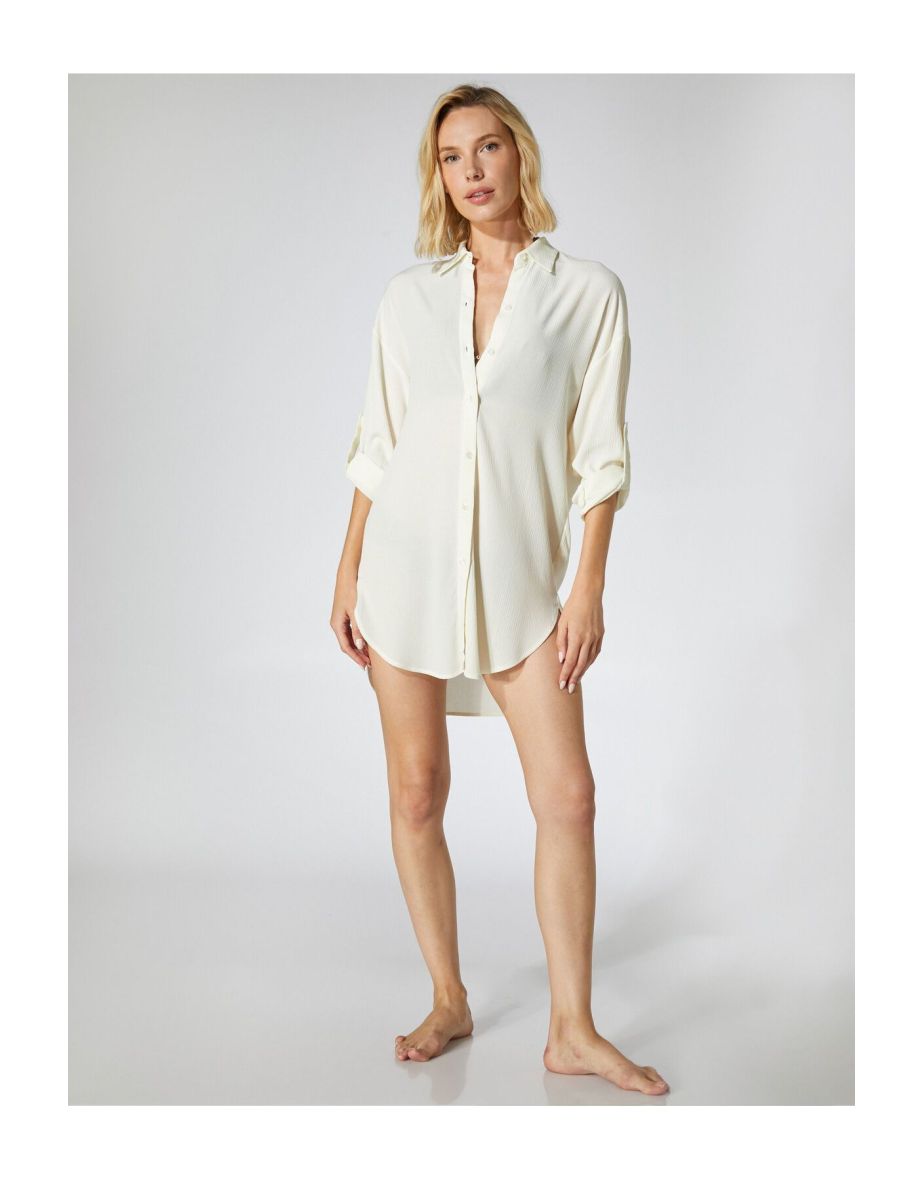 Viscose Shirt Beach Top Crinkle Fabric Buttoned
