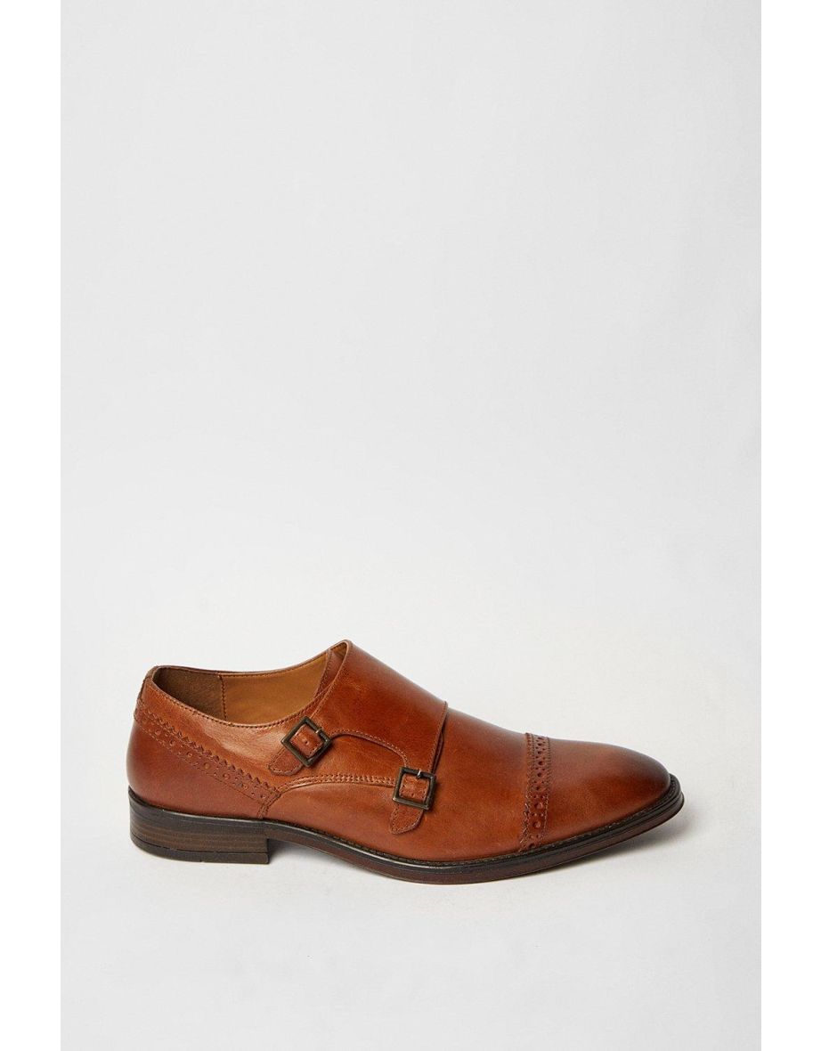 Tan Formal Leather Monk strap Brogue Shoe
