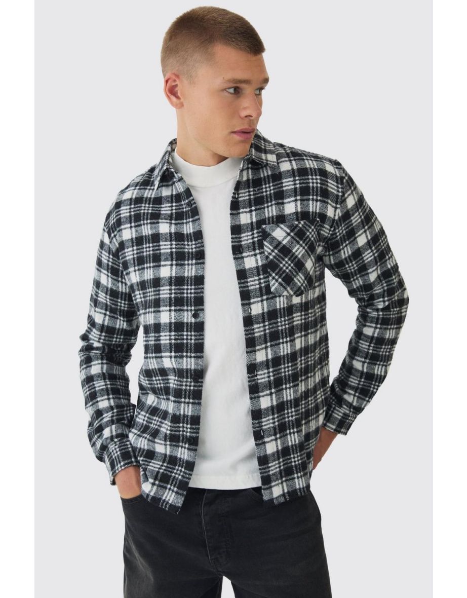Regular Fit Flannel Check Long Sleeve Shirt - black