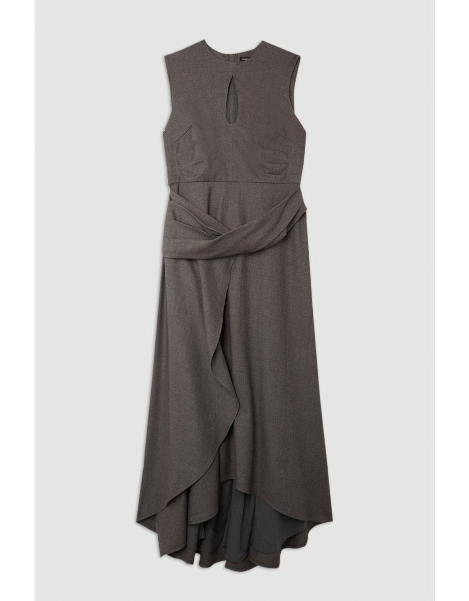 Karen Millen Grey A-Line Midi Skater Dress with Ruffles - 3
