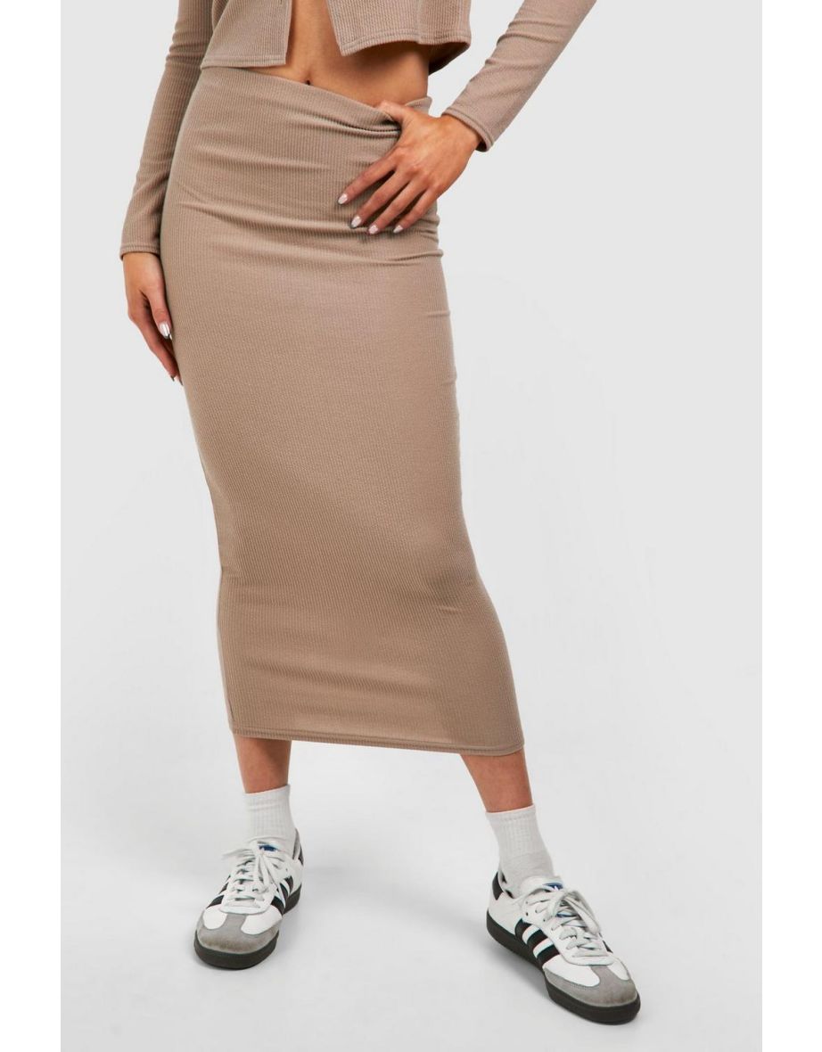 Ribbed Column Midaxi Skirt - taupe - 3