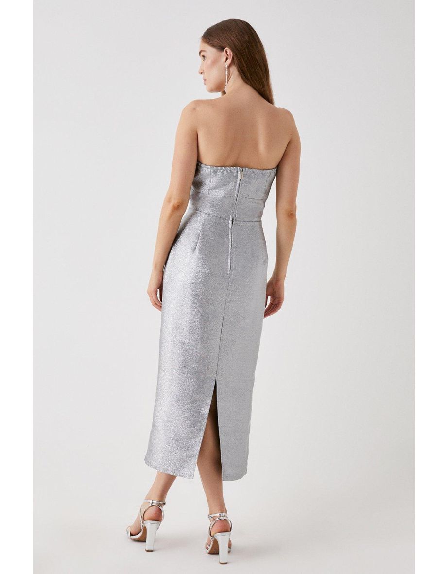 Debut London Glitter Strapless Column Midi Dress - silver - 3