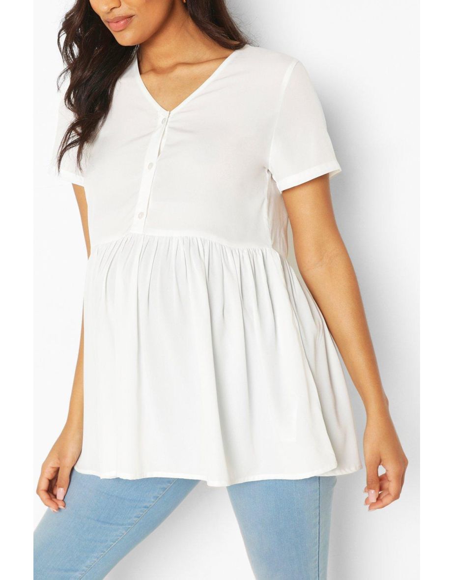 Maternity Button Front Woven Smock Top - pale blue - 3
