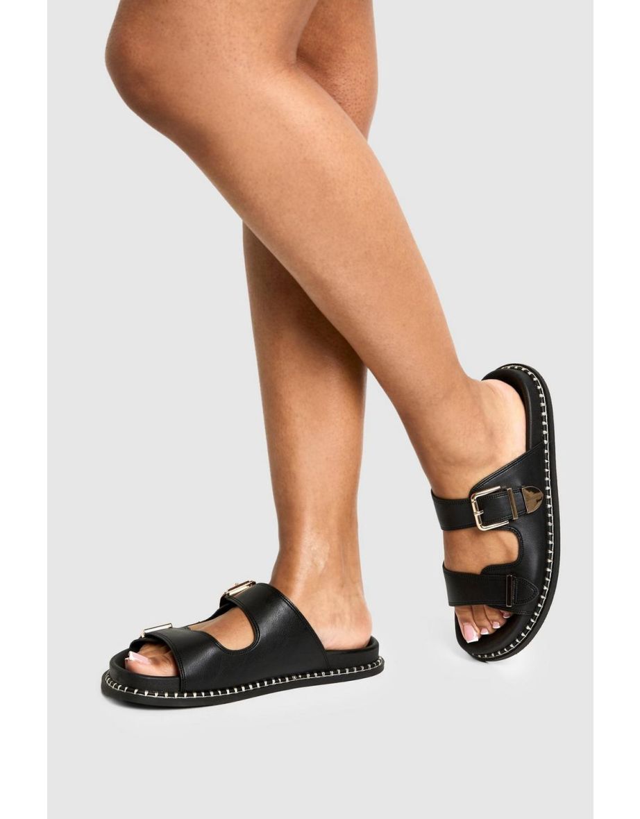 Double Strap Footbed Slider - black