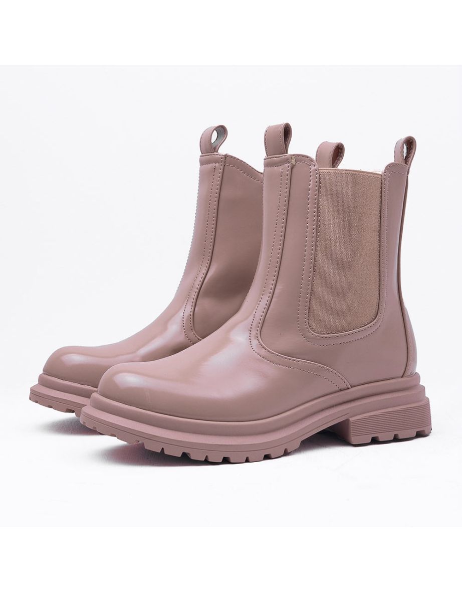 SOPHIE CHUNKY CHELSEA ANKLE BOOTS IN BEIGE