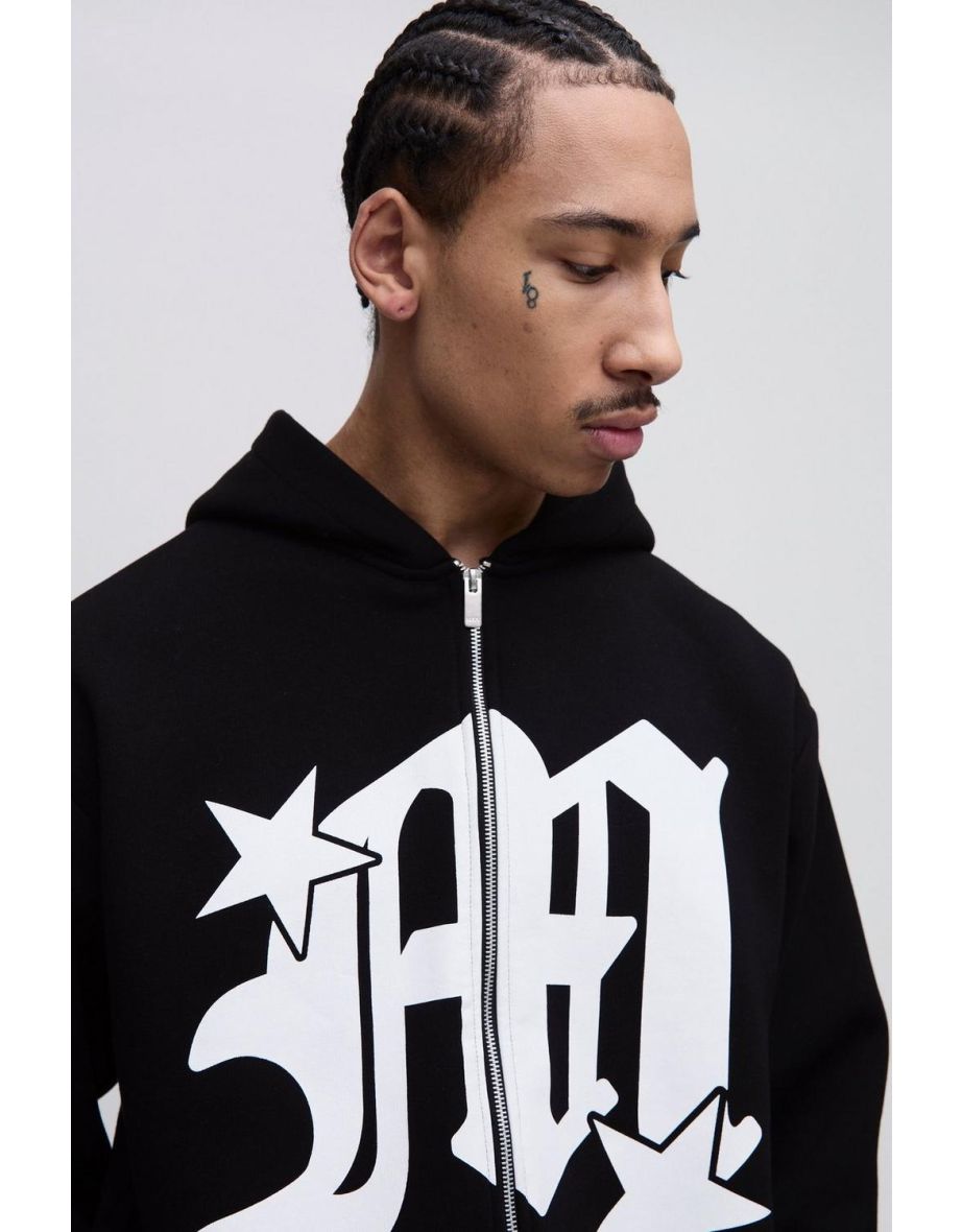 Oversized Boxy Gothic M Zip Hooded Tracksuit - black - 2