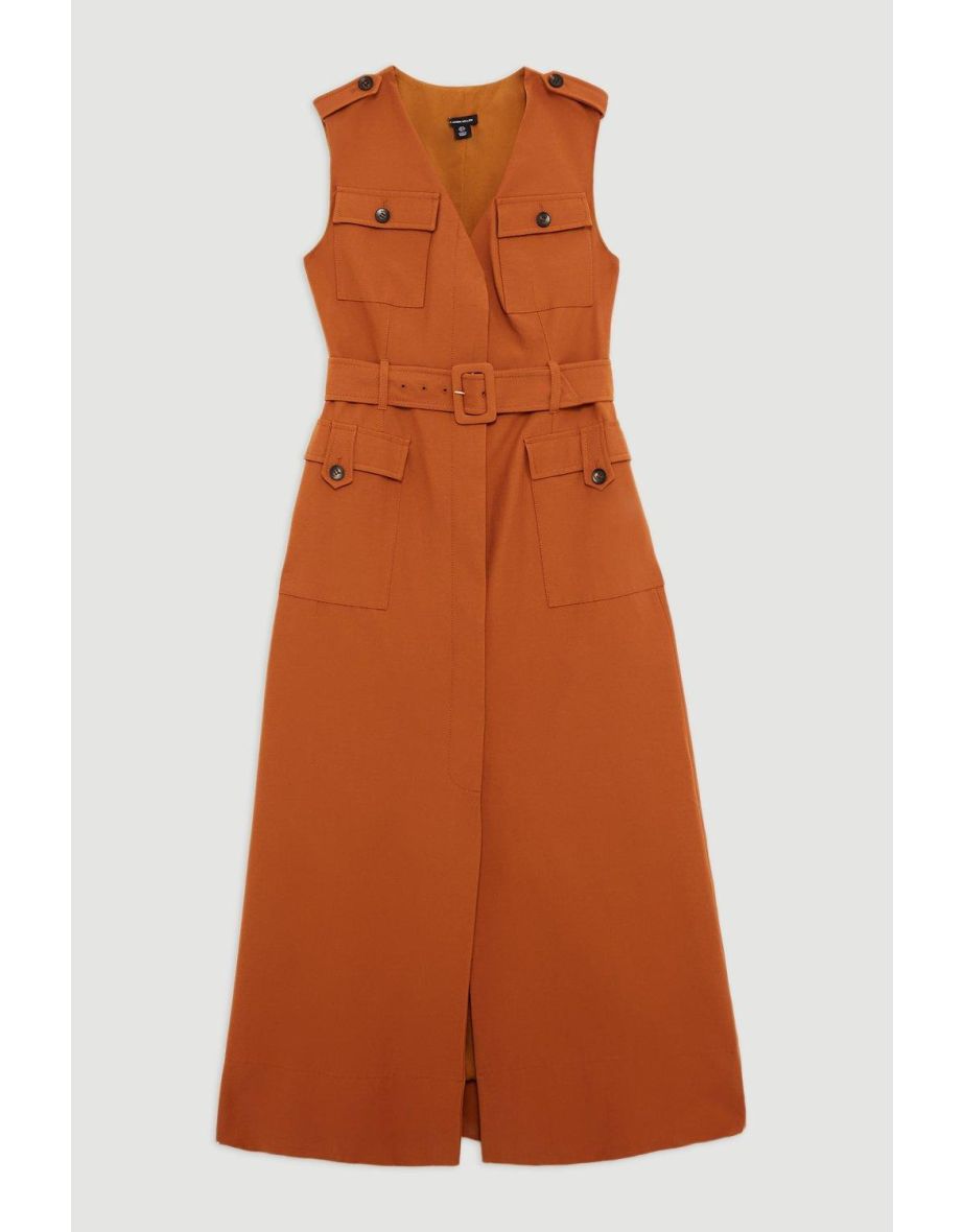 Tailored Safari Cargo Pocket Belted Midaxi Dress - 4