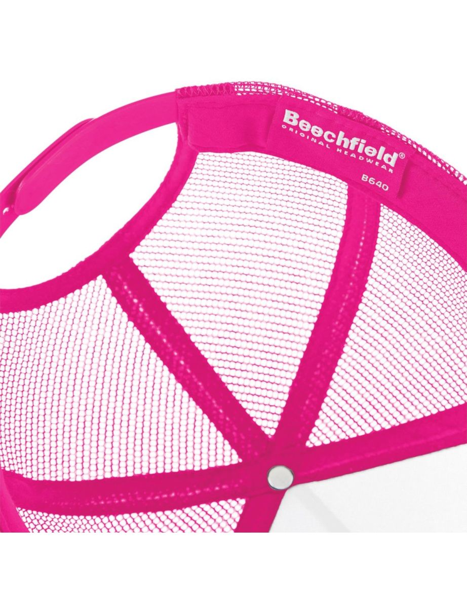 Beechfield Mens Half Mesh Trucker Cap / Headwear - Black/Fuchsia - 3