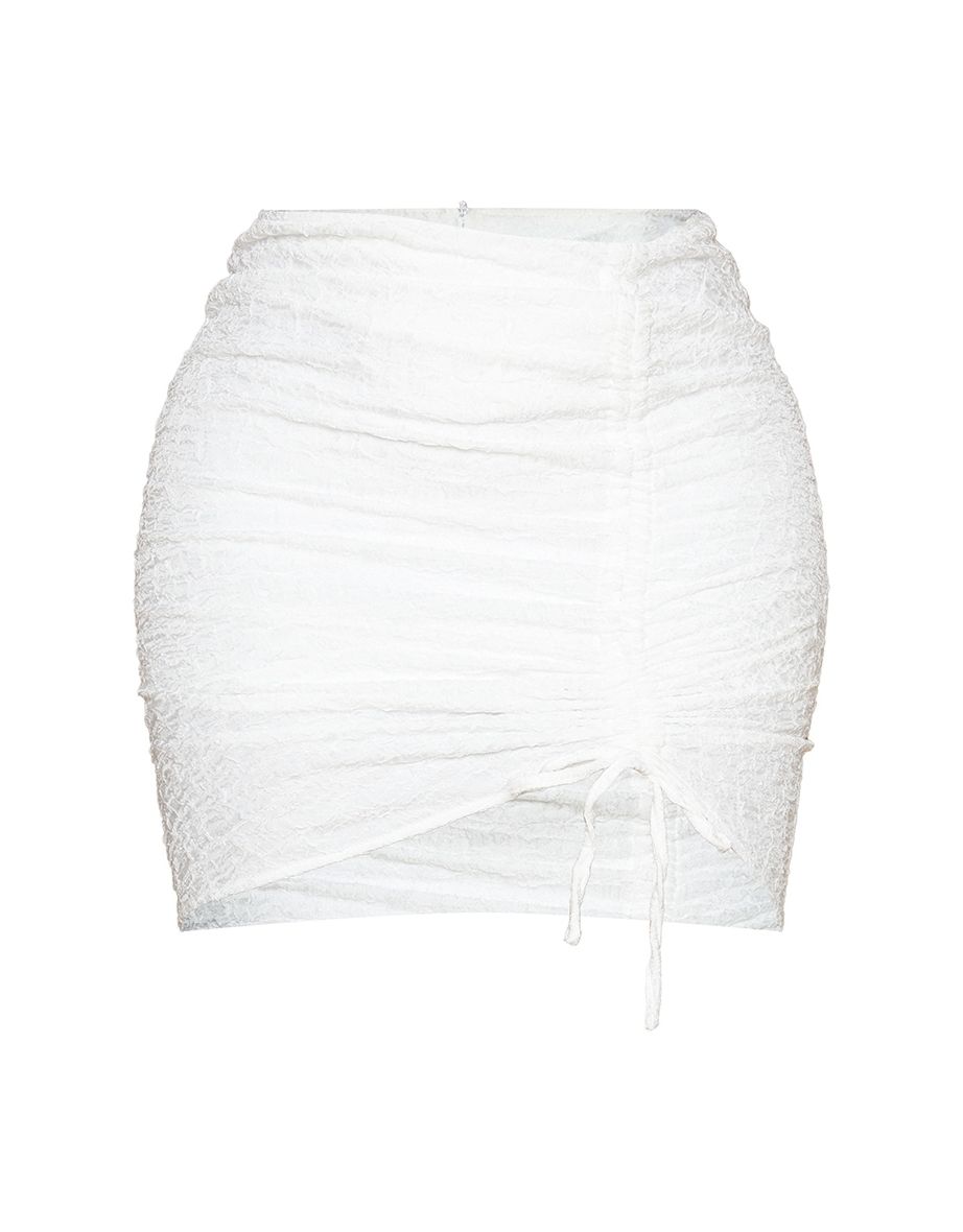 Shape Cream Textured Ruched Side Bodycon Skirt - 5