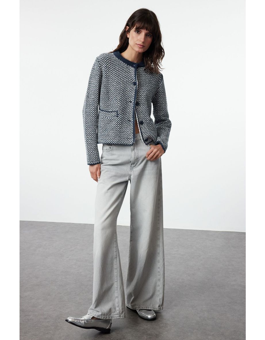 Indigo Premium Quality Chenille Jacket Knitwear Cardigan
