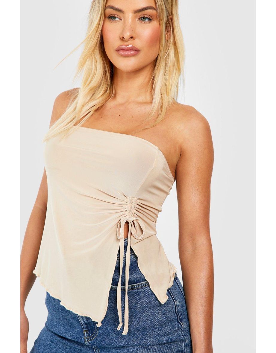 Slinky Ruched Tie Detail Bandeau Top - stone - 3