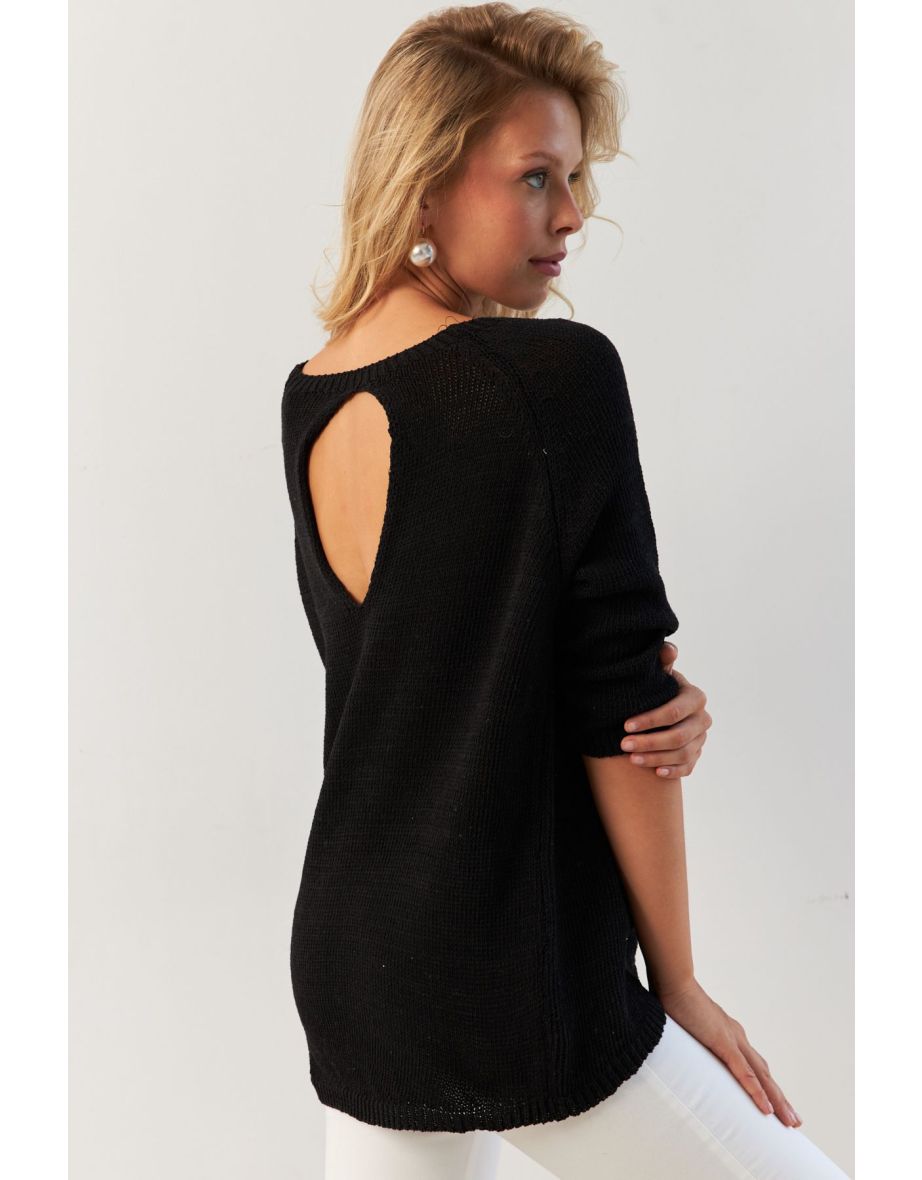 Women's Black Back Drop Knit Blouse - 3